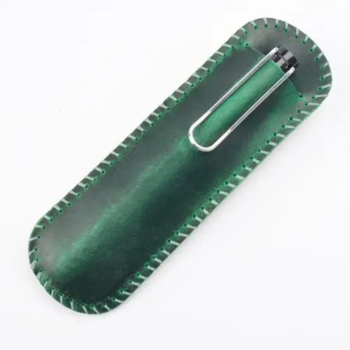 Crazy Horse Leather Pen Sleeve with Clip – Premium Vintage Leather Accessory